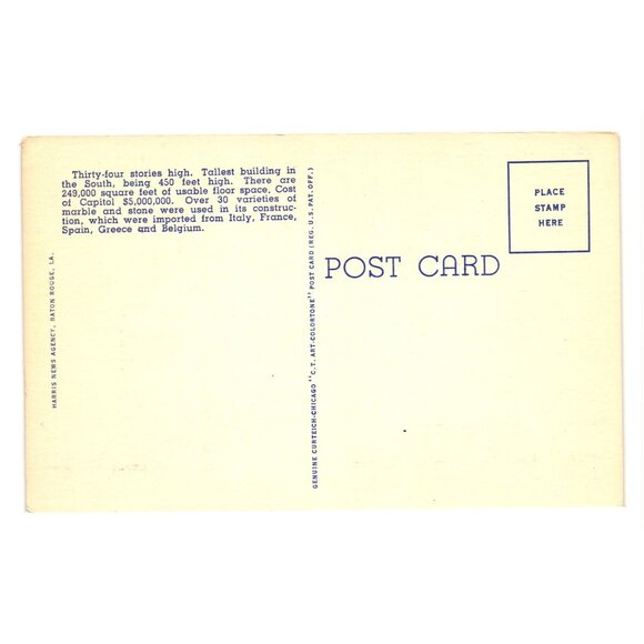 Vintage Louisiana State Capitol Baton Rouge Postcard 34 Story Skyscraper Scene - Picture 2 of 2